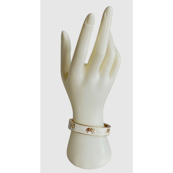FORNASH Elephant Hinge Bangle Bracelet Gold & Cream Enamel 7.25" - Picture 1 of 8